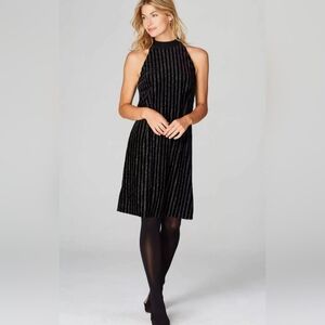 J. Jill Halter Sheath Midi Dress Black Velvet With Silver Thread Women's Large